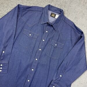 Saddle King Western Shirt Mens 3XL Blue Denim Pearl Snap Long Sleeve Made In USA